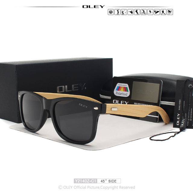 Oley Brand Men's Square Bamboo Polarized Sunglasses Original Wood Y6625 Sunglasses Oley Y2140Z C1 BOX  