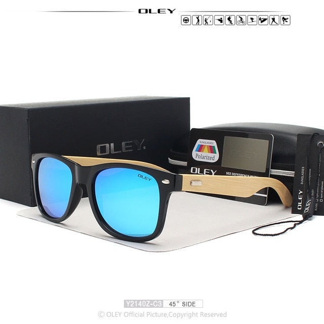 Oley Brand Men's Square Bamboo Polarized Sunglasses Original Wood Y6625 Sunglasses Oley Y2140Z C3 BOX  
