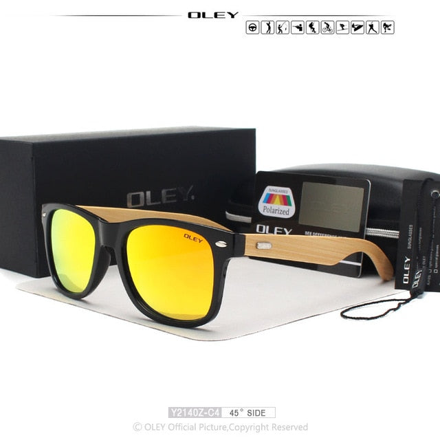 Oley Brand Men's Square Bamboo Polarized Sunglasses Original Wood Y6625 Sunglasses Oley Y2140Z C4 BOX  