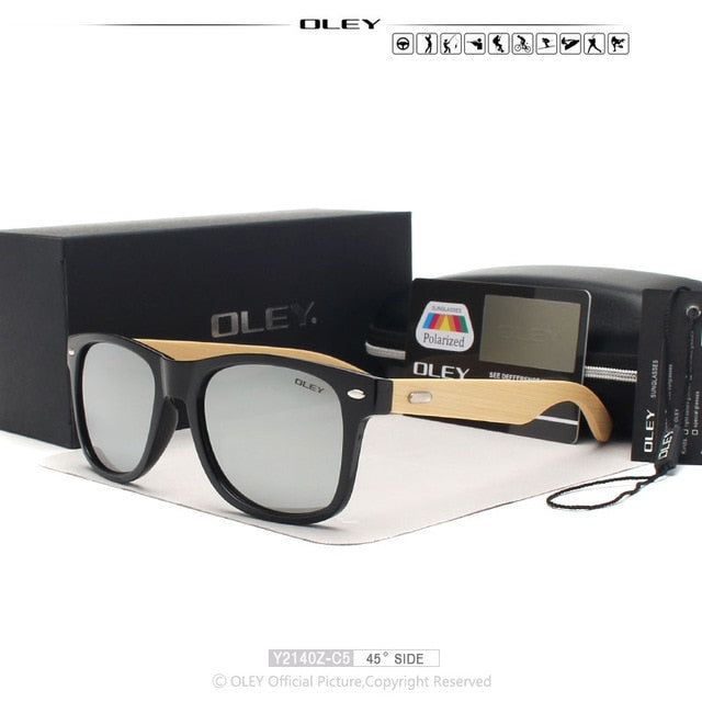 Oley Brand Men's Square Bamboo Polarized Sunglasses Original Wood Y6625 Sunglasses Oley Y2140Z C5 BOX  