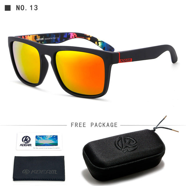 Kdeam Brand Mens Flat Top Polarized Square Sunglasses Anti Reflective C13-1 / with Hard Case