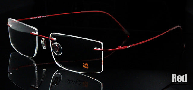 Esnbie Computer Rimless Titanium Glasses Frame Men Memory Eyeglass Frames 7 Colors Square Shape Rimless Esnbie Rimless Titanium red  