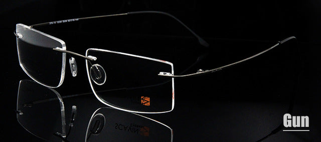Esnbie Computer Rimless Titanium Glasses Frame Men Memory Eyeglass Frames 7 Colors Square Shape Rimless Esnbie Rimless Titanium gun  