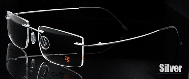 Esnbie Computer Rimless Titanium Glasses Frame Men Memory Eyeglass Frames 7 Colors Square Shape Rimless Esnbie Rimless Titanium sil  