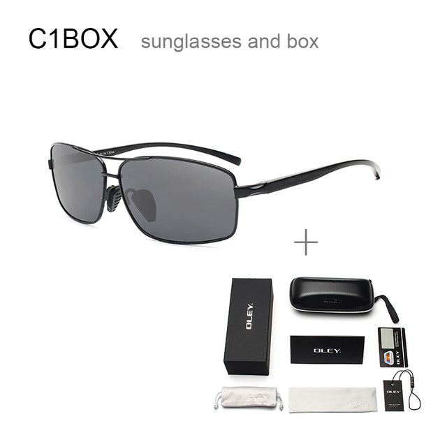 Oley Men Polarized Sunglasses Aluminum Magnesium Driving Glasses Rectangle Shades Y1347 Sunglasses Oley Y1347 C1BOX  