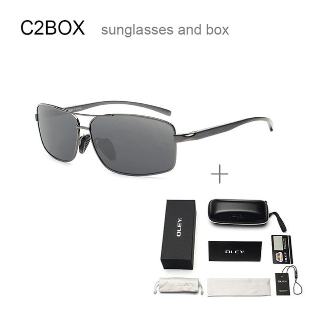 Oley Men Polarized Sunglasses Aluminum Magnesium Driving Glasses Rectangle Shades Y1347 Sunglasses Oley Y1347 C2BOX  