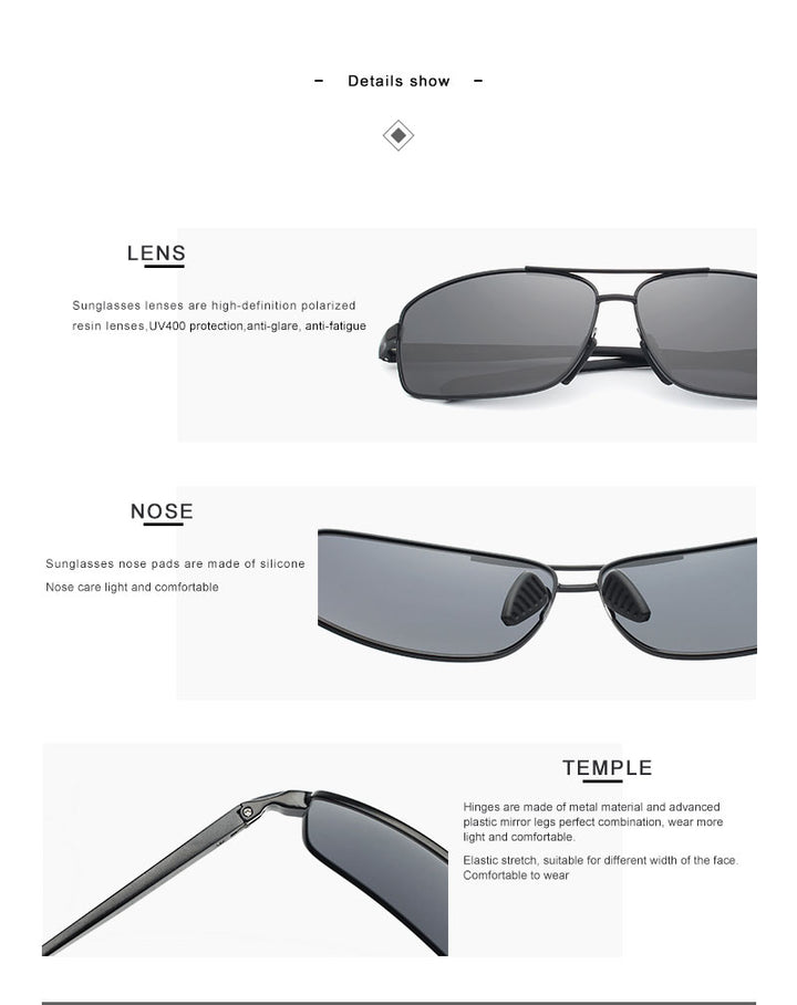 Oley Men Polarized Sunglasses Aluminum Magnesium Driving Glasses Rectangle Shades Y1347 Sunglasses Oley   