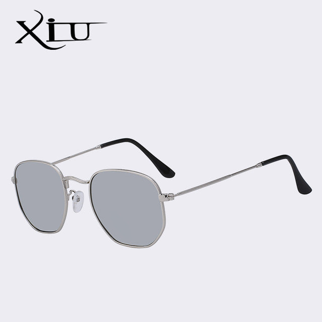 Silver Mirror Hexagonal Sunglasses For Men