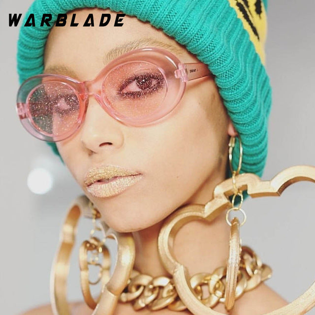 Warblade Sunglasses Women Oval Glasses Glitter Lenses Candy Red Pink Yellow Sunglasses Warblade pink pink  