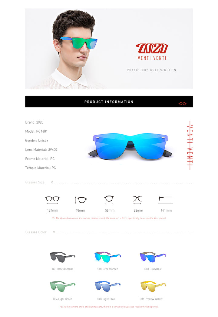 20/20 Brand Sunglasses Men Flat Lens Rimless Square Frame Women Sun Glasses Pc1601 Sunglasses 20/20   