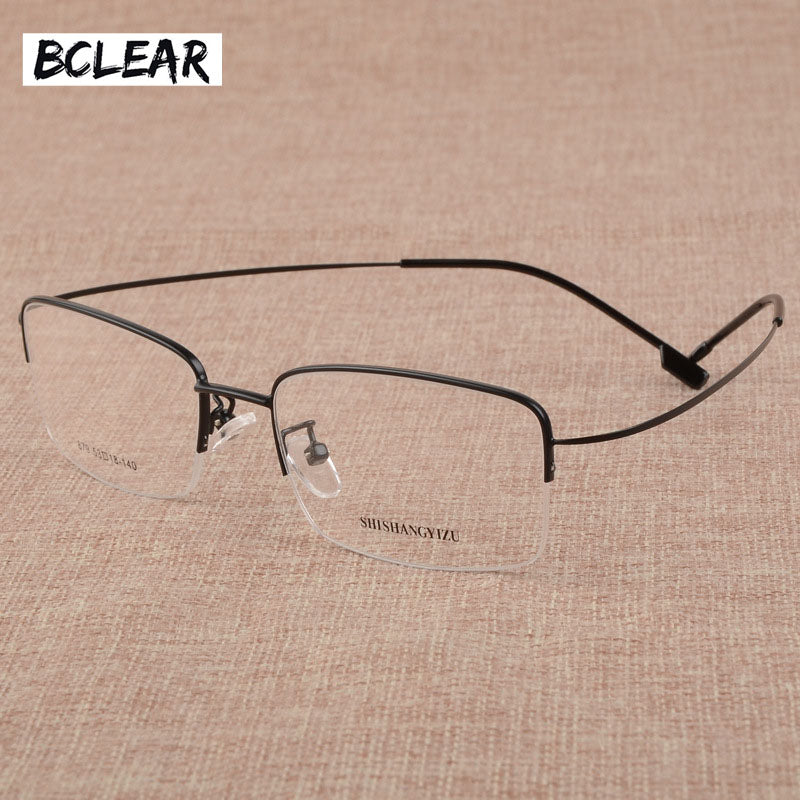 Bclear Men's Eyeglasses Large Face Semi Rim Titanium Alloy S879 Semi Rim Bclear Black  