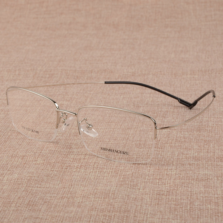 Bclear Men's Eyeglasses Large Face Semi Rim Titanium Alloy S879 Semi Rim Bclear Silver  