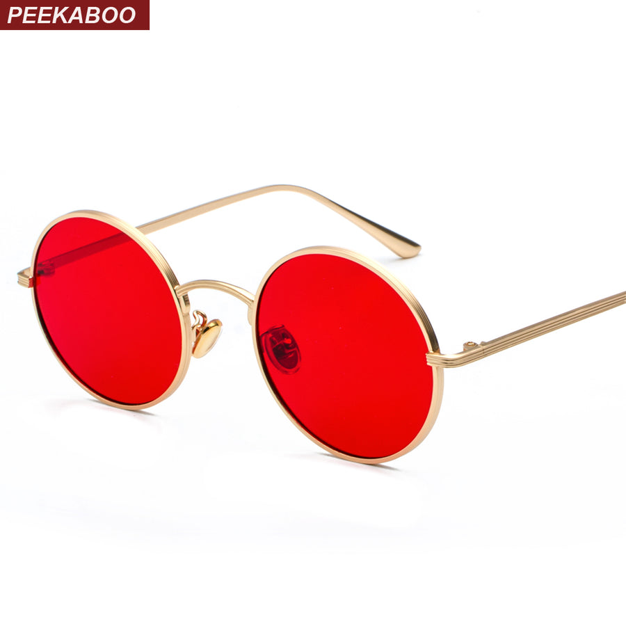 Peekaboo Gold Round Metal Frame Sunglasses Men Women Red Lens Yellow Pink Black Sunglasses Peekaboo   