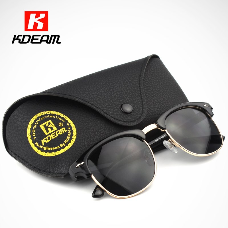 Kdeam Brand Unisex Mixed Classic Polarized Sunglasses Women High Polaroid Half-Gold Frame With Leather Case Sunglasses Kdeam   
