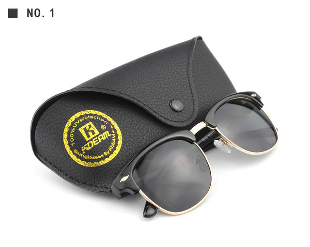 Kdeam Brand Unisex Mixed Classic Polarized Sunglasses Women High Polaroid Half-Gold Frame With Leather Case Sunglasses Kdeam C1 Polarized Lense 