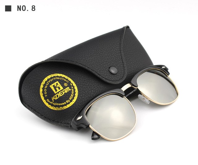 Kdeam Brand Unisex Mixed Classic Polarized Sunglasses Women High Polaroid Half-Gold Frame With Leather Case Sunglasses Kdeam C8 Polarized Lense 