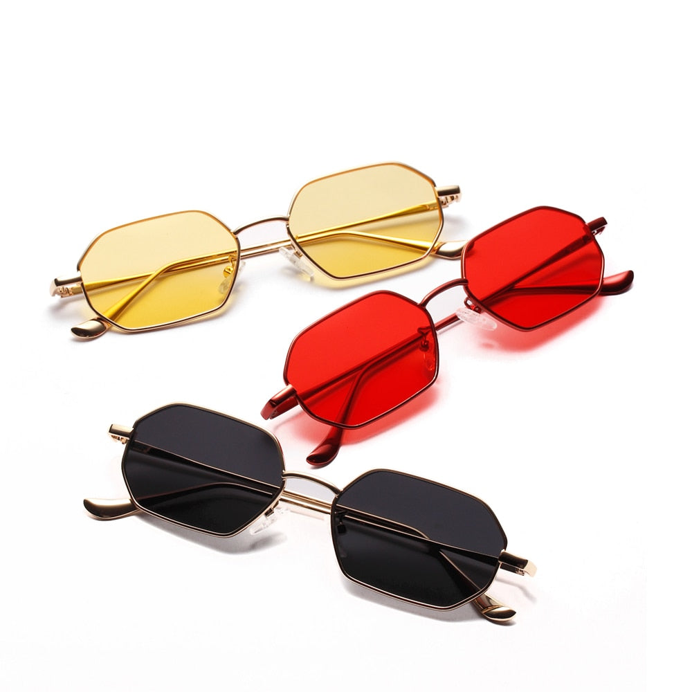 Peekaboo Small Rectangle Sunglasses Men Metal Frame Polygon Women Red Lens Men Gold Unisex Uv400 Sunglasses Peekaboo   