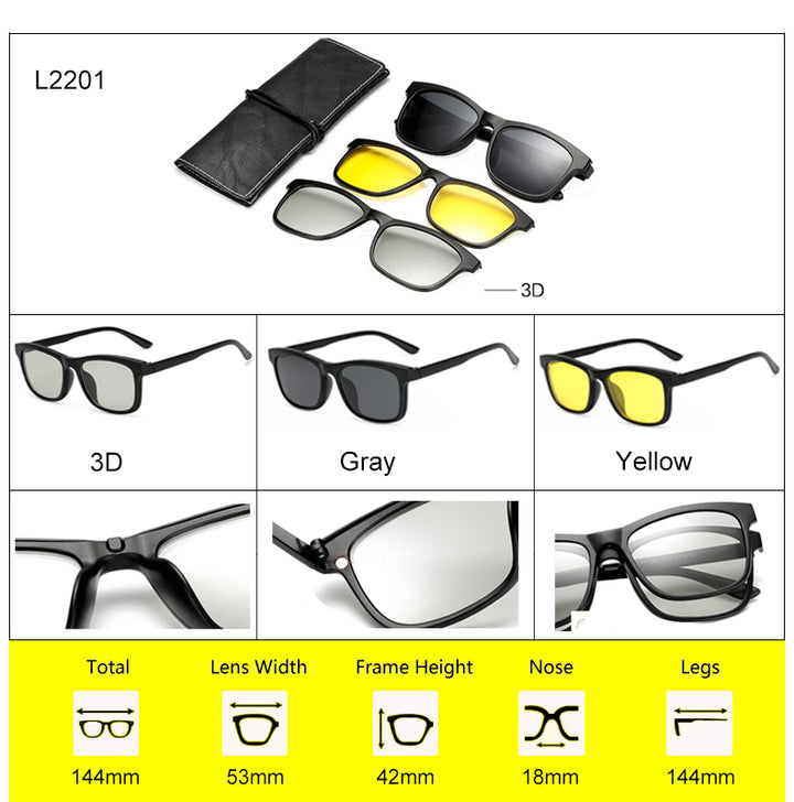 Ralferty Multi-Function Magnetic Polarized Clip On Sunglasses Men Women Ultra-Light Tr90 3D Yellow Night Vision Glasses Clip On Sunglasses Ralferty   