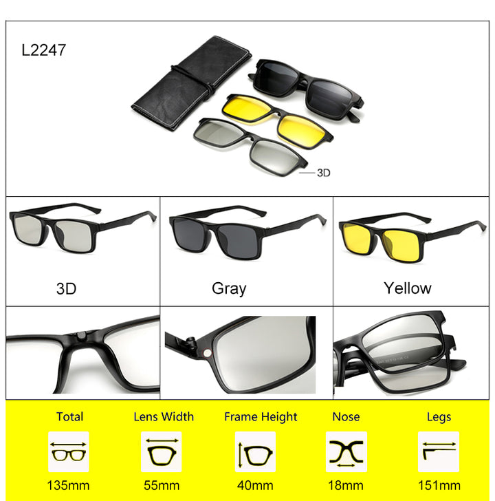 Ralferty Multi-Function Magnetic Polarized Clip On Sunglasses Men Women Ultra-Light Tr90 3D Yellow Night Vision Glasses Clip On Sunglasses Ralferty   