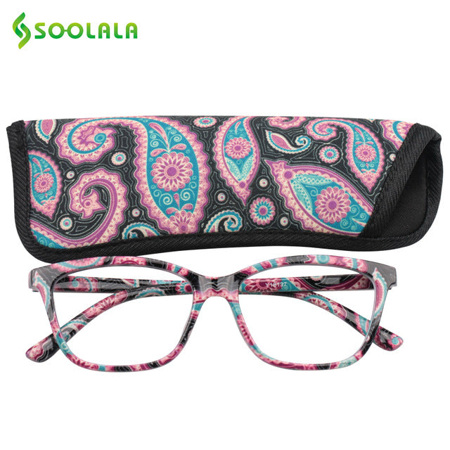 Soolala Brand Unisex Pocket Printed Reading Glasses Watching Pouch Cheap Spring Hinge +1.0 To 4.0 Reading Glasses SooLala +100 Green Floral 