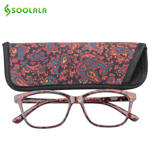 Soolala Brand Unisex Pocket Printed Reading Glasses Watching Pouch Cheap Spring Hinge +1.0 To 4.0 Reading Glasses SooLala +100 Tea Floral 