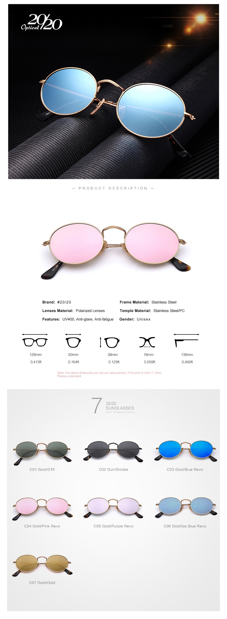 20/20 Polarized Oval Driving Sunglasses For Men & Women C030 Sunglasses 20/20   