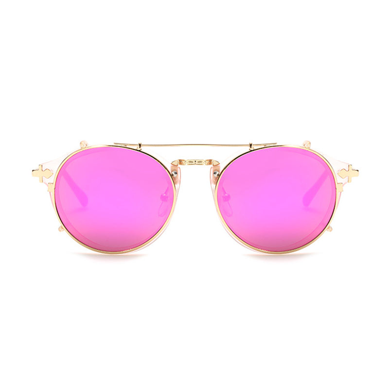 Kdeam Happy Clip On Sunglasses Men Removable Round Glasses Steampunk Women Carve With Brand Box Clip On Sunglasses Kdeam   