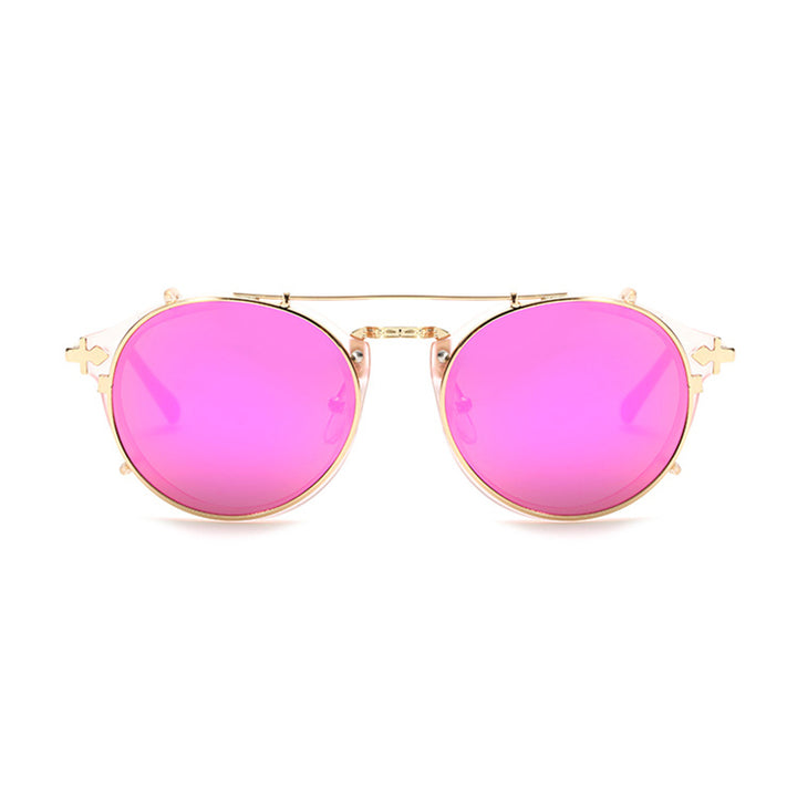 Kdeam Happy Clip On Sunglasses Men Removable Round Glasses Steampunk Women Carve With Brand Box Clip On Sunglasses Kdeam   