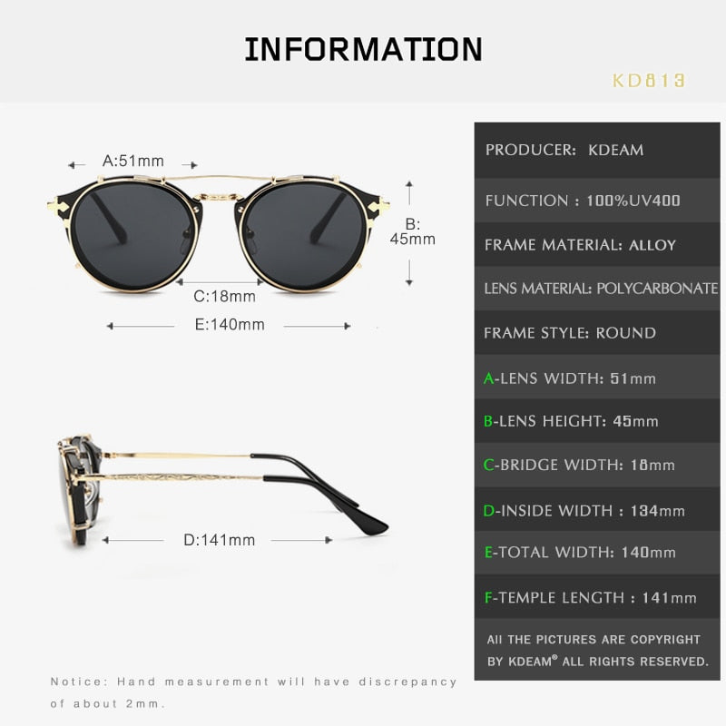 Kdeam Happy Clip On Sunglasses Men Removable Round Glasses Steampunk –  FuzWeb
