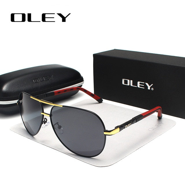 Oley Brand Men's Aluminum Polarized Sunglasses Classic Pilot Coating Lens Shades Y8725 Sunglasses Oley Y8725 Gold Gray  