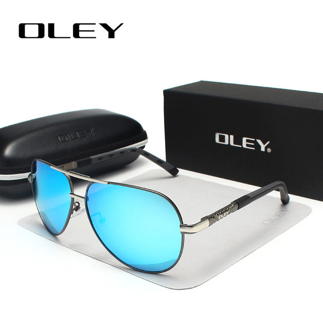Oley Brand Men's Aluminum Polarized Sunglasses Classic Pilot Coating Lens Shades Y8725 Sunglasses Oley Y8725 Gun Blue  