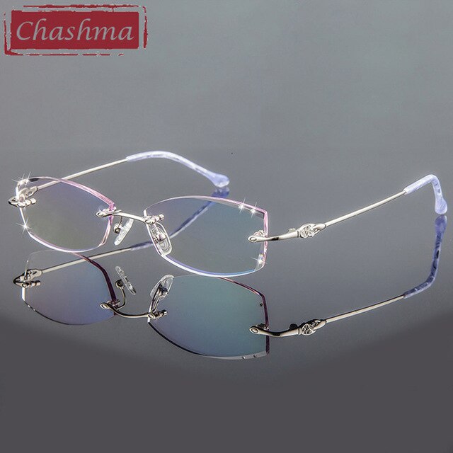 Chashma Women's Rimless Eyeglasses Diamond Cut Tint Lenses 3085 Rimless Chashma Silver Frame  