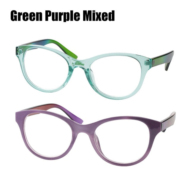 Soolala Brand Women's Oversized Tr90 Reading Glasses Clear Frame Anti Radiation Computer Glass 0.5 To 4.0 Reading Glasses SooLala 0 Green Purple Mix 