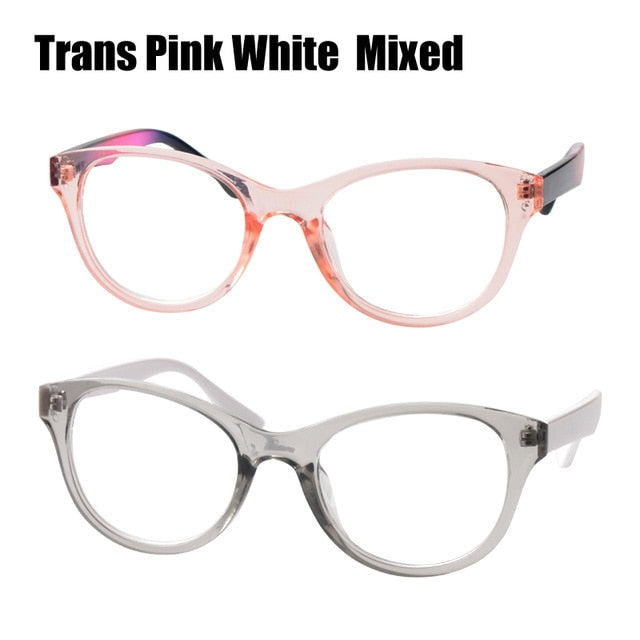 Soolala Brand Women's Oversized Tr90 Reading Glasses Clear Frame Anti Radiation Computer Glass 0.5 To 4.0 Reading Glasses SooLala 0 Trans Pink White Mix 