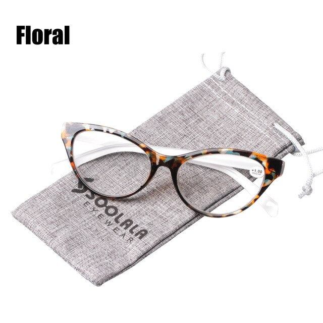 Soolala Ultralight Cat Eye Reading Glasses Women Eyeglasses 0 +1 +1.5 +2 +2.5 +3 +3.5 Reading Glasses SooLala 0 Floral 