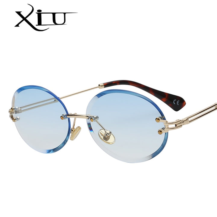 Xiu Oval Sunglasses Women Frameless Gray Brown Clear Lens Rimless Sunglasses Xiu   