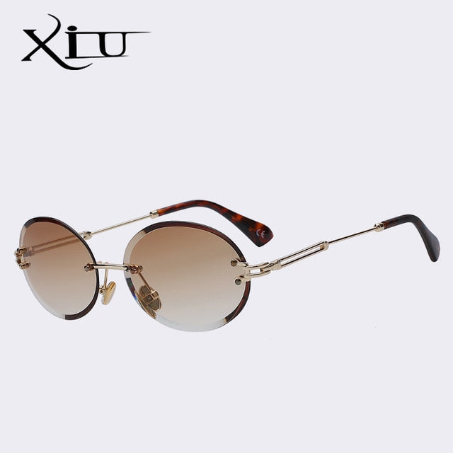 Xiu Oval Sunglasses Women Frameless Gray Brown Clear Lens Rimless Sunglasses Xiu Gold w gradien brown  