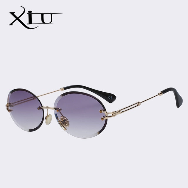 Xiu Oval Sunglasses Women Frameless Gray Brown Clear Lens Rimless Sunglasses Xiu Gold w gradien smoke  