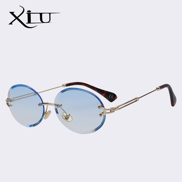 Xiu Oval Sunglasses Women Frameless Gray Brown Clear Lens Rimless Sunglasses Xiu Gold w gradien blue  