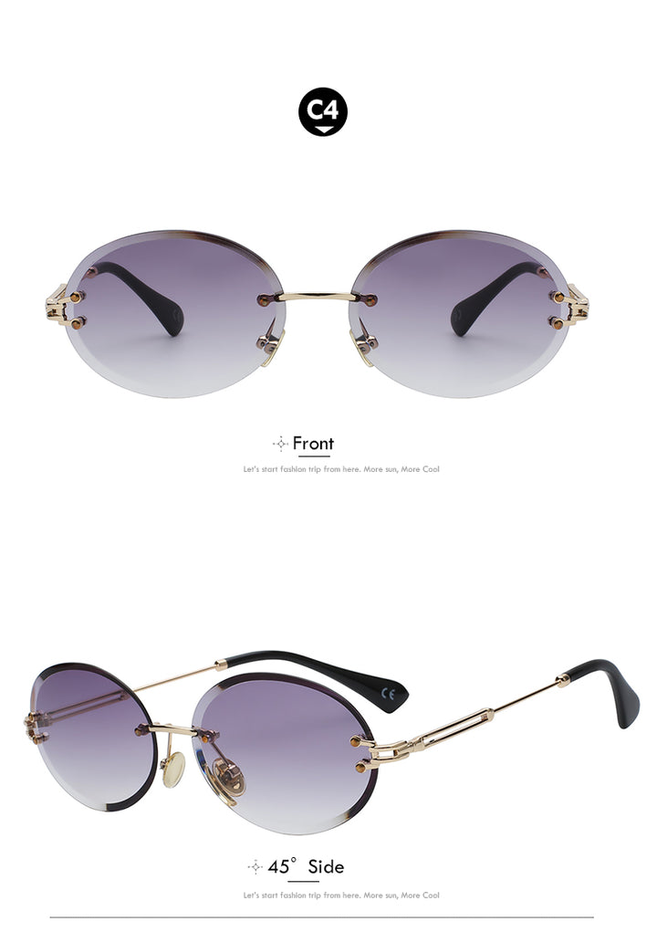 Xiu Oval Sunglasses Women Frameless Gray Brown Clear Lens Rimless Sunglasses Xiu   