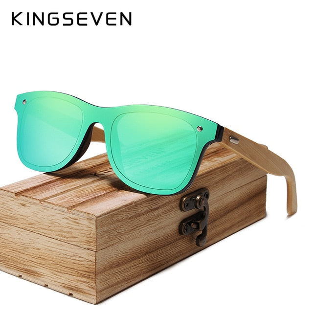 Kingseven Siamese Lens Sunglasses Men Bamboo Women Red Mirror Y5788F1 Sunglasses KingSeven green bamboo  