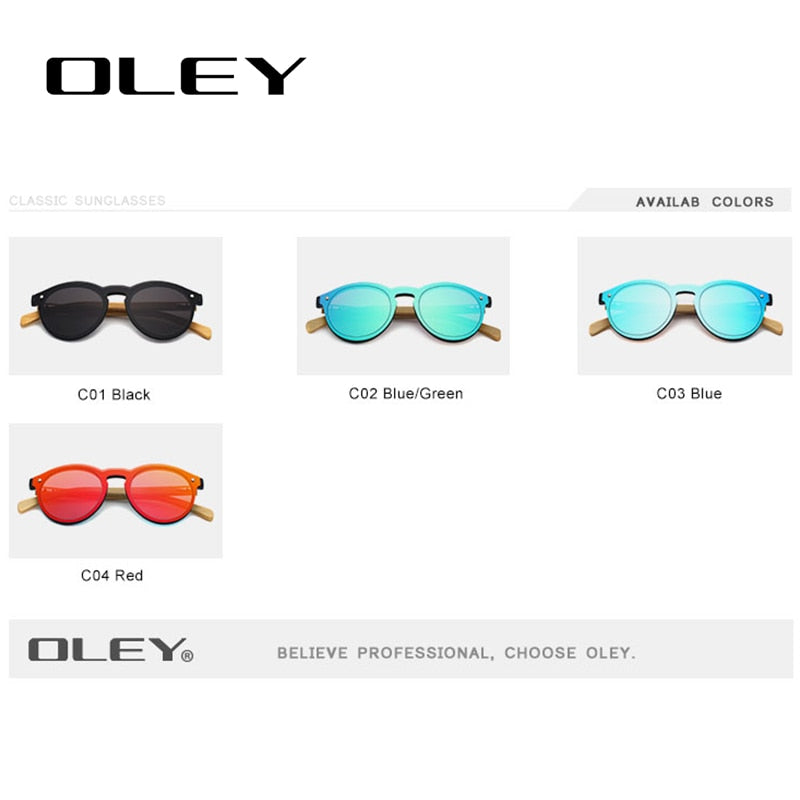 Oley Brand Bamboo Leg Hd Color Film Sunglasses Women Classic Round Overall Flat Lens Z0479 Sunglasses Oley   