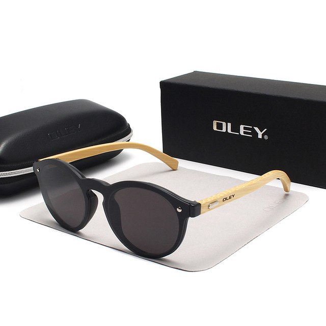 Oley Brand Bamboo Leg Hd Color Film Sunglasses Women Classic Round Overall Flat Lens Z0479 Sunglasses Oley Z0479 C1BOX  