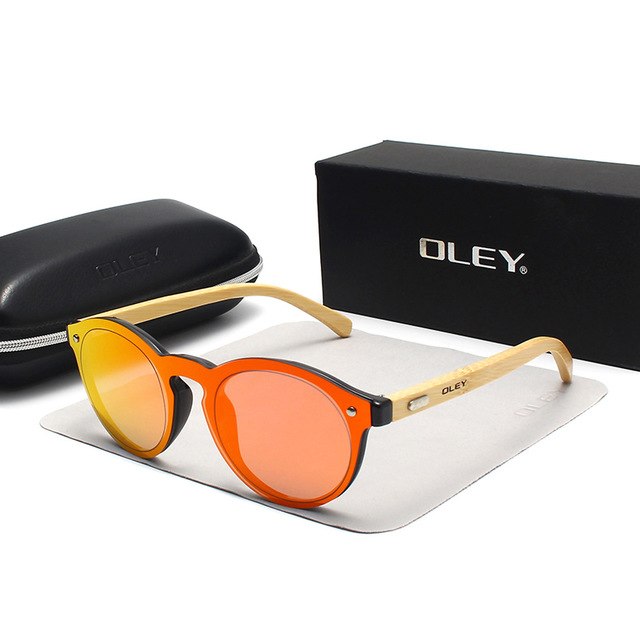 Oley Brand Bamboo Leg Hd Color Film Sunglasses Women Classic Round Overall Flat Lens Z0479 Sunglasses Oley Z0479  C4BOX  