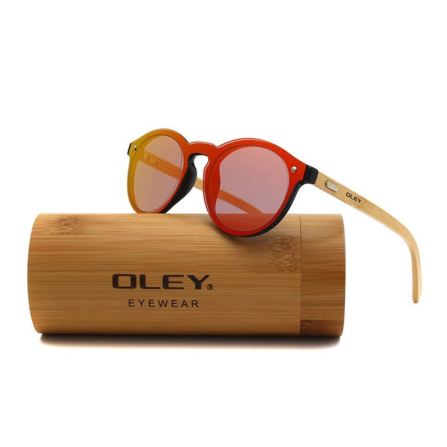 Oley Brand Bamboo Leg Hd Color Film Sunglasses Women Classic Round Overall Flat Lens Z0479 Sunglasses Oley Z0479 C4ZBOX  