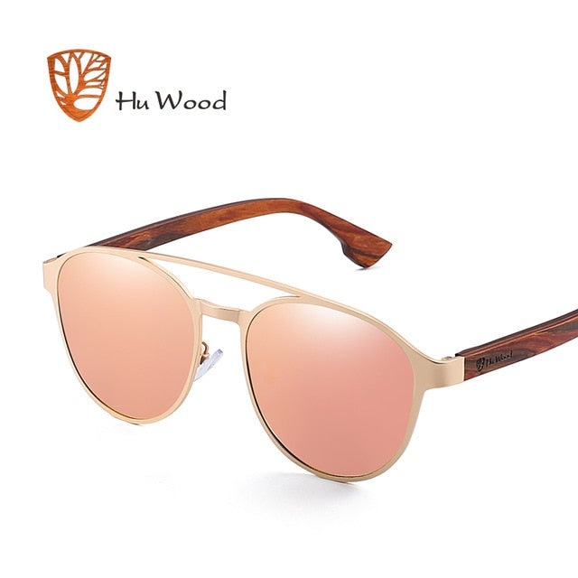 Hu Wood Polarized Sunglasses Wooden Spring Hinge Stainless Steel Frame Gr8041 Sunglasses Hu Wood C3-Pink  