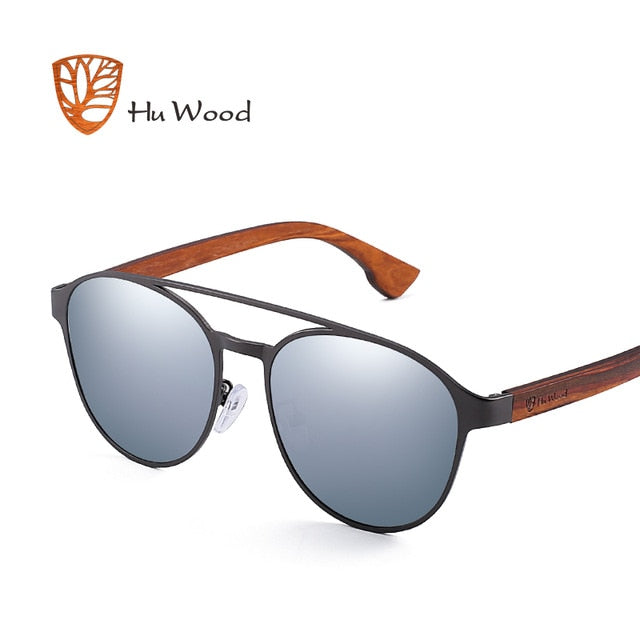 Hu Wood Polarized Sunglasses Wooden Spring Hinge Stainless Steel Frame Gr8041 Sunglasses Hu Wood C4-Silver  