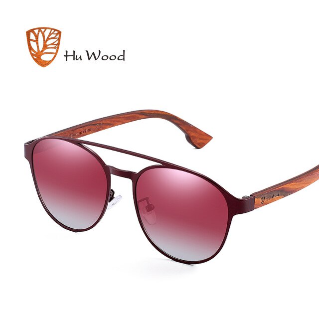 Hu Wood Polarized Sunglasses Wooden Spring Hinge Stainless Steel Frame Gr8041 Sunglasses Hu Wood C2-Wine  