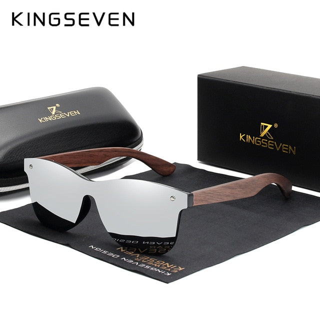 Kingseven Luxury Walnut Wood Sunglasses Polarized Wooden Women Men Nw-5504 Sunglasses KingSeven Silver walnut wood With Leather Case 
