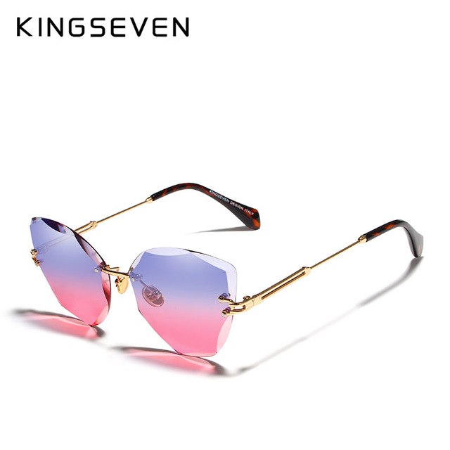 Kingseven Rimless Cat Eye Sunglasses Women Gradient N801 Sunglasses KingSeven Blue Pink  